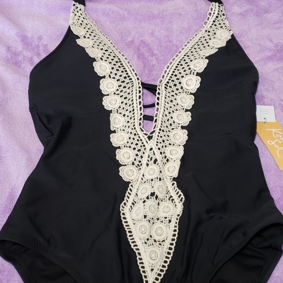 Kona Sol 1 Piece Plunge Halter Low Back Black NWT - Picture 3 of 9